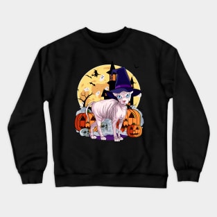 Sphynx Cat Funny Halloween Witch Pumpkin Crewneck Sweatshirt